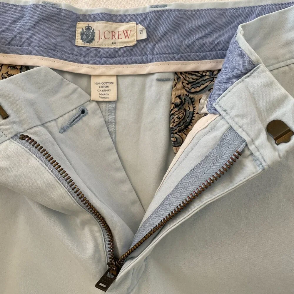 J Crew Men’s Size 29 Chino Shorts Light Blue Cotton Flat Front Casual